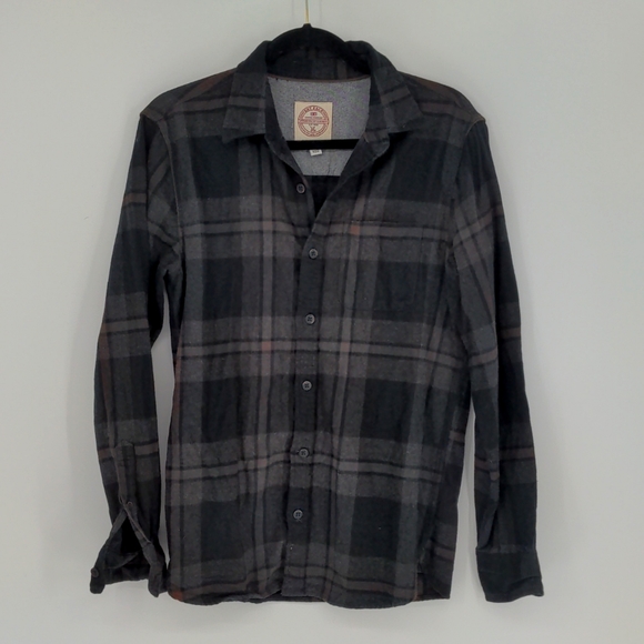 Fat Face Men's‎ Black Grey Orange Flannel Size Small Button Front Long Sleeve - Picture 1 of 15